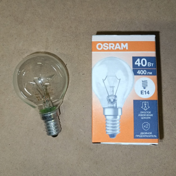 Обычная вольфрамовая лампа формы шарик мощностью 40 Вт с цоколем Е14 миньон общего назначения