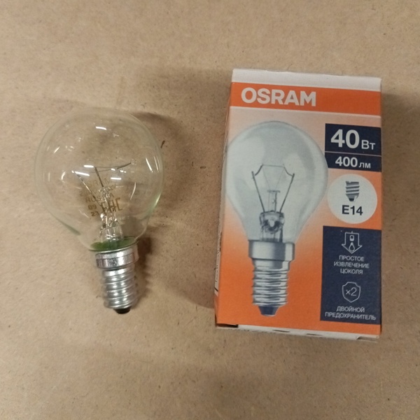 Обычная вольфрамовая лампа формы шарик мощностью 40 Вт с цоколем Е14 миньон общего назначения
