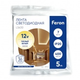 Светодиодная COB лента Feron LS630 400SMD(2110) 7Вт/м 12V 3000K IP20 5000x3x1.8mm