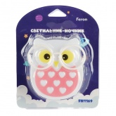 Светильник ночник Сова Feron FN1169 3LED 0,5W 220V белый