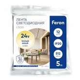 Светодиодная COB лента Feron LS530 512SMD(2110) 12Вт/м 24V 3000K IP20 5000x10x1.8mm