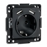 Механизм розетки EKF 2P+E 16А 2хUSB-А 2A с защитными шторками Стокгольм черный