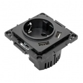 Механизм розетки EKF 2P+E 16А 2хUSB-А 2A с защитными шторками Стокгольм черный