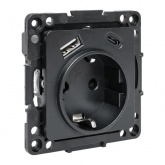 Механизм розетки EKF 2P+E 16А USB-А+C с защитными шторками Стокгольм черный