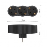 Тройник разветвитель электрический ЭРА SPx-3e-B на 3 розетки с заземлением 16А черный