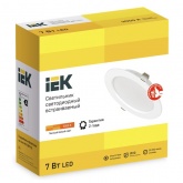 Светильник светодиодный ИЭК LED ДВО 1611 7Вт 3000K 380Lm IP20 круг белый d70/D95x35mm