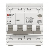 Дифавтомат EKF PROxima АВДТ-63N 3P+N 25А 10мА характеристика C тип А трехфазный электронный 6кА (дифференциальный автомат, АВДТ)