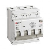 Дифавтомат EKF PROxima АВДТ-63N 3P+N 16А 30мА характеристика C тип А трехфазный электронный 6кА (дифференциальный автомат, АВДТ)