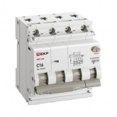Дифавтомат EKF PROxima АВДТ-63N 3P+N 16А 30мА характеристика C тип А трехфазный электронный 6кА (дифференциальный автомат, АВДТ)