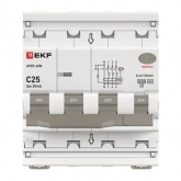 Дифавтомат EKF PROxima АВДТ-63N 3P+N 25А 30мА характеристика C тип А трехфазный электронный 6кА (дифференциальный автомат, АВДТ)