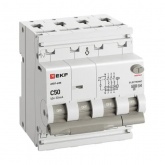 Дифавтомат EKF PROxima АВДТ-63N 3P+N 50А 30мА характеристика C тип А трехфазный электронный 6кА (дифференциальный автомат, АВДТ)