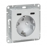 Механизм розетки EKF 2P+E 16А с USB-C - 2шт со шторками Эпика алюминий