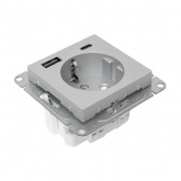 Механизм розетки EKF 2P+E 16А с USB-А и USB-C со шторками Эпика алюминий