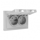 Двойная розетка EKF 2х2P+E 16А с защитными шторками с крышкой с рамкой IP44 Эпика алюминий