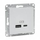 Механизм зарядной розетки EKF USB А и USB C Эпика алюминий