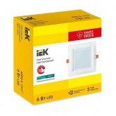 Светильник светодиодный ИЭК LED ДВО 1623 6Вт 4200K 480Lm IP20 со стеклом квадрат 75x75/96x96x37mm
