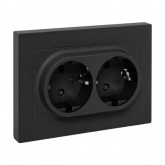 Двойная розетка EKF 2х2P+E 16А с защитными шторками с рамкой Эпика черный