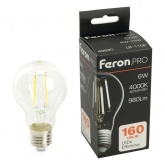 Лампа светодиодная филаментная Feron PRO LB-1106 A60 6W 4000K 175-265V E27 980Lm холодный свет
