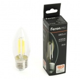 Лампа филаментная светодиодная свеча Feron PRO LB-1206 C35 6W 4000K 175-265V E27 980Lm холодный свет