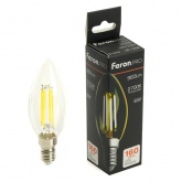 Лампа филаментная светодиодная свеча Feron PRO LB-1206 C35 6W 2700K 175-265V E14 960Lm теплый свет