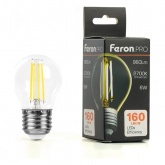 Лампа светодиодная филаментная шарик Feron PRO LB-1706 G45 6W 2700K 175-265V E27 960Lm теплый свет