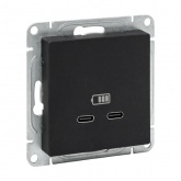 Механизм зарядной розетки EKF 2хUSB тип C Эпика черный