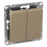 Механизм выключателя 2-клавишного EKF с подсветкой 10А Эпика шампань