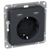 Механизм розетки EKF 2P+E 16А с USB-C - 2шт со шторками Эпика графит