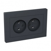 Двойная розетка EKF без заземления 2х2P 16А с рамкой Эпика графит