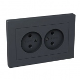 Двойная розетка EKF без заземления 2х2P 16А с защитными шторками с рамкой Эпика графит