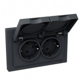 Двойная розетка EKF 2х2P+E 16А с защитными шторками с крышкой с рамкой IP44 Эпика графит