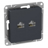 Механизм двойной компьютерной розетки EKF RJ45 кат.5 Эпика графит