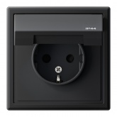 Розетка Systeme Electric ArtGallery 2P+E 16А со шторками и крышкой IP44 карбон