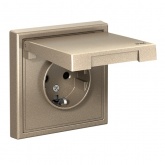 Розетка Systeme Electric ArtGallery 2P+E 16А со шторками и крышкой IP44 шампань