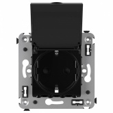 Розетка с крышкой в стену DKC Avanti 2P+E со шторками черный квадрат