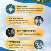 Гирлянда светодиодная дождь из росы 3х3м белое свечение USB, пульт управления, крючки крепления IP20