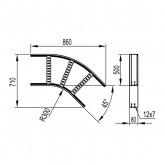 Угол горизонтальный DKC 45° для лестничного лотка 80х500 R300 с крепежом