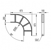 Угол горизонтальный DKC 90° для лестничного лотка 100х200 R300 с крепежом