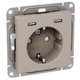 Механизм розетки EKF 2P+E 16А с USB-C - 2шт со шторками Эпика кремовый