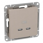 Механизм зарядной розетки EKF 2хUSB тип C Эпика кремовый