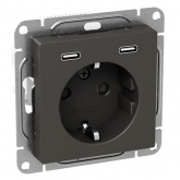 Механизм розетки EKF 2P+E 16А с USB-C - 2шт со шторками Эпика мокко