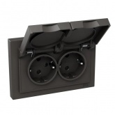 Двойная розетка EKF 2х2P+E 16А с защитными шторками с крышкой с рамкой IP44 Эпика мокко