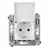 Розетка с крышкой в стену DKC Avanti 2P+E со шторками белое облако