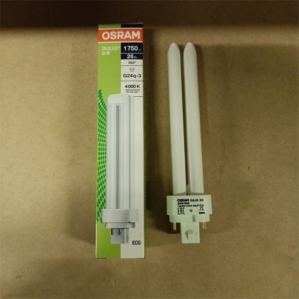 Компактная энергосберегающая лампа КЛЛ мощностью 26 Вт с цоколем G24q-3 для электронных ПРА (ЭПРА)