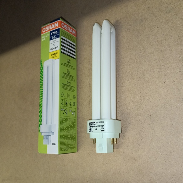 Компактная энергосберегающая лампа КЛЛ мощностью 26 Вт с цоколем G24q-3 для электронных ПРА (ЭПРА)