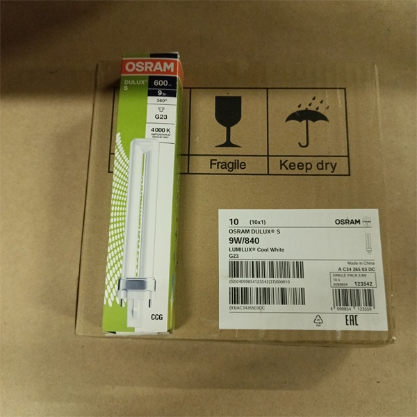 Компактная энергосберегающая лампа КЛЛ мощностью 9 Вт с цоколем G23 для светильников с ЭмПРА