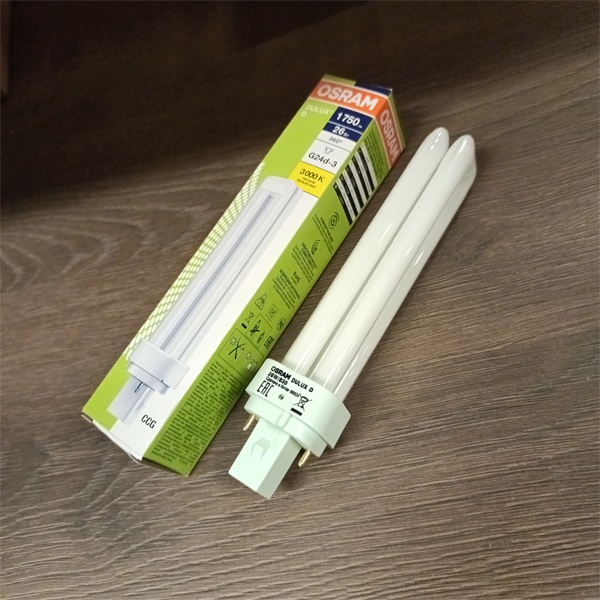 Компактная энергосберегающая лампа КЛЛ мощностью 26 Вт с цоколем G24d-3 для электромагнитных ПРА (ЭмПРА)