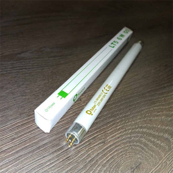 Двухцокольная лампа-трубка люминесцентная ЛЛ Т5 мощностью 6 Вт с цоколем G5 холодного света для ЭПРА