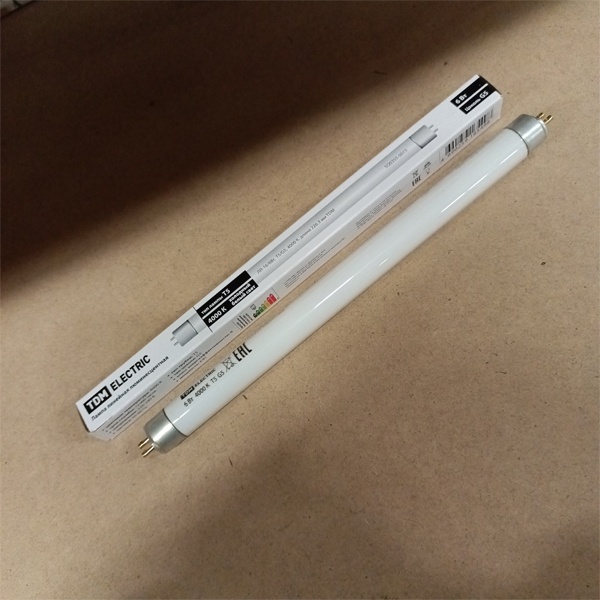 Двухцокольная лампа-трубка люминесцентная ЛЛ Т5 мощностью 6 Вт с цоколем G5 белого (дневного) света для ЭПРА