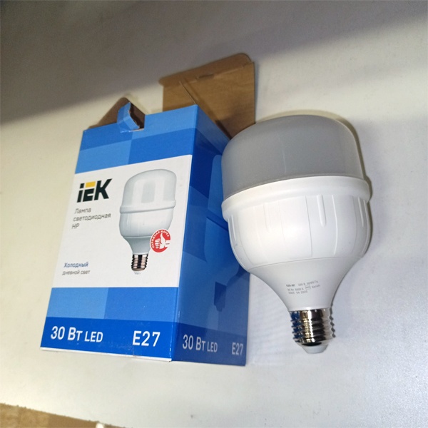 Светодиодная лампа большой мощности HP ИЭК, 30 Вт, цоколь E27, холодный дневной свет, матовая колба